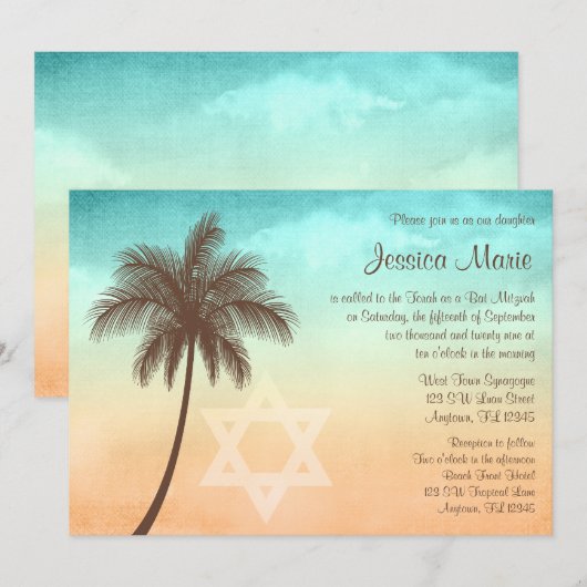 Tropische beukenpalm Bat Mitzvah-uitvindingen Kaart (Voorkant / Achterkant)