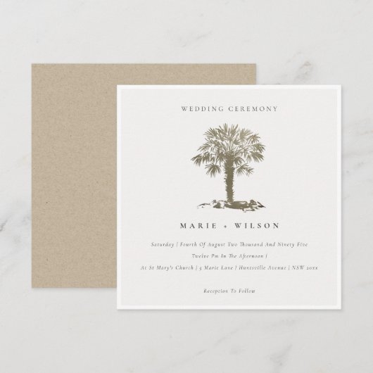 Tropische beukenpalm Donkergouden bruiloft uitnodi Bedankkaart (Voorkant / Achterkant)