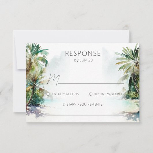 Tropische beukenpalm Trees Wedding RSVP Kaart (Voorkant)