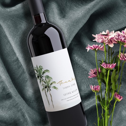 Tropische beukenpalm Waterverf Bedankt bruiloft Wijn Etiket