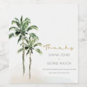 Tropische beukenpalm Waterverf Bedankt bruiloft Wijn Etiket (Enkel label)