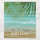 Tropische beukenpalmbomen gepersonaliseerd wijn etiket (Enkel label)