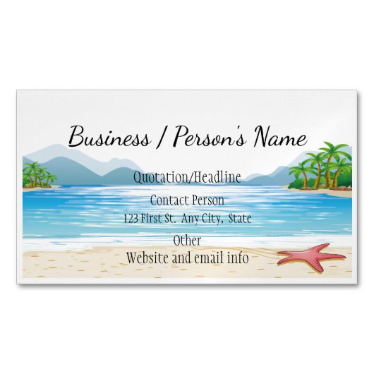Tropische beukenpalmbomen Ocean Zee Custom Busines Magnetisch Visitekaartje (Voorkant)