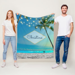 Tropische beukenvellen palmbomen eigen naam fleece deken