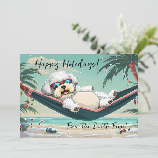 Tropische Bichon vakantie Feestdagenkaart (Staand voorkant)