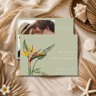 Tropische Bird of Paradise Strand Bruiloft Foto Save The Date