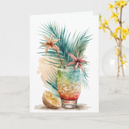 Tropische Birthday Drink Kaart (Gele Bloem)