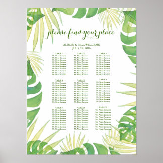 Tropische blaadjes huwelijkszittingsschema poster