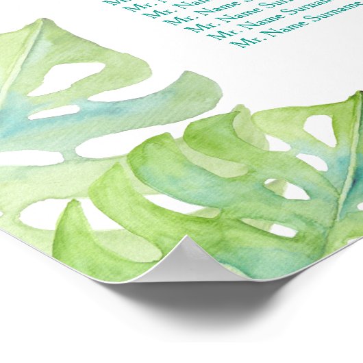 Tropische blaadjes huwelijkszittingsschema poster (Hoek)