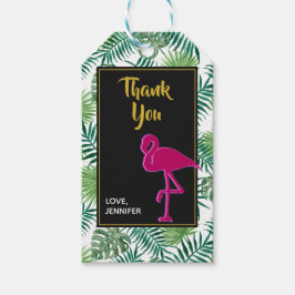Tropische blaaspatronen en roze Bedankt met vlamJa Cadeaulabel