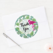 Tropische blaaspatronen en roze Bedankt met vlamJa Ronde Sticker (Envelop)