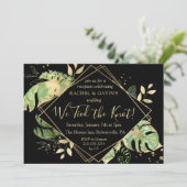 Tropische Black & Gold 'Elopement' Trouwreceptie Kaart (Staand voorkant)