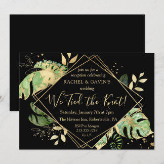 Tropische Black & Gold 'Elopement' Trouwreceptie Kaart