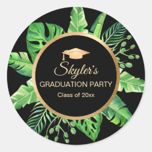 Tropische Black Gold Graduparty Ronde Sticker