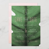Tropische Blad Art Deco Geïnspireerde Save the Dat Kaart (Voorkant / Achterkant)