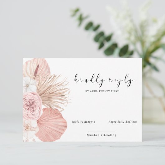 tropische blad bohemian blush RSVP-kaart RSVP Kaartje (Staand voorkant)