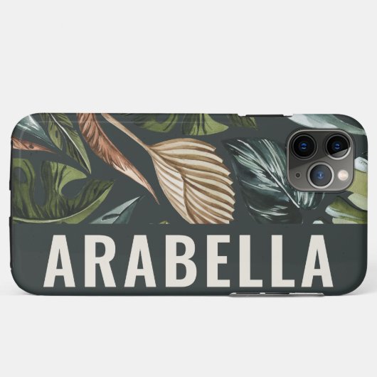 Tropische blad botanische gepersonaliseerde naam Case-Mate iPhone case (Achterkant (horizontaal))