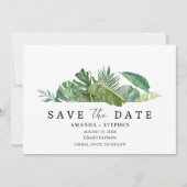 Tropische blad foto strand bruiloft save the date (Voorkant)