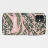 Tropische blad gepersonaliseerde naam Case-Mate iPhone case (Achterkant (horizontaal))