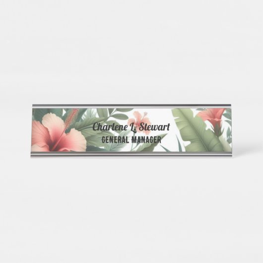 Tropische blad Hibiscus bureau naamplaat (Voorkant)