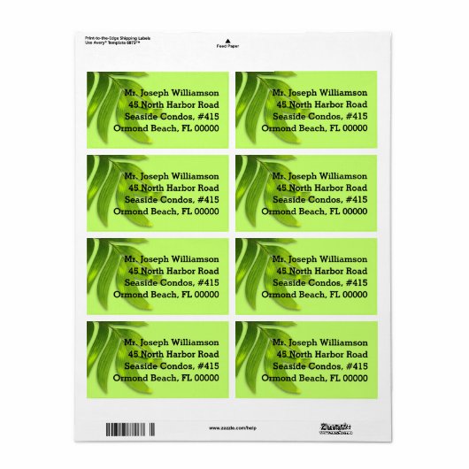Tropische blad Lime Groene Aangepaste Verzendlabel (Full Sheet)