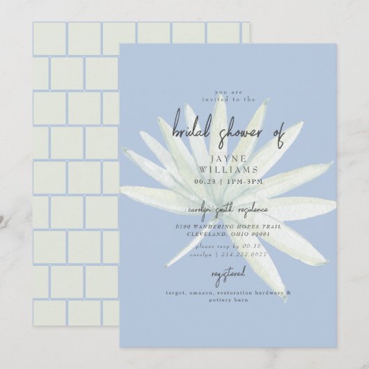 Tropische Blad Mint & Blauwe Bruidsborrel Kaart (Voorkant / Achterkant)