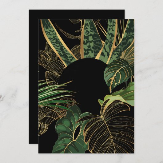 Tropische bladbanner, groene oerwouden planten en  feestdagenkaart (Voorkant / Achterkant)