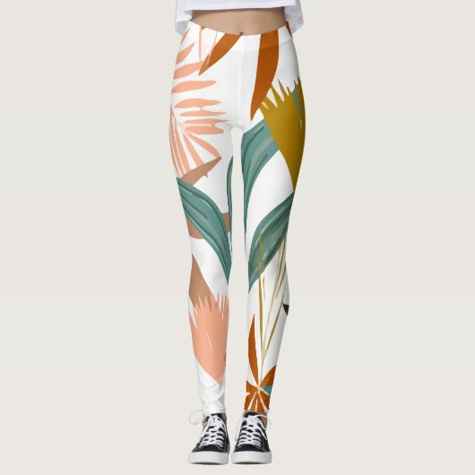 Tropische bladbloemen leggings (Voorkant)