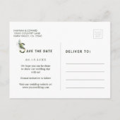 Tropische Bladbrief Bruiloft Save the Date Aankondigingskaart (Achterkant)