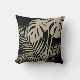 Tropische bladeren 1 Tan op zwart Kussen