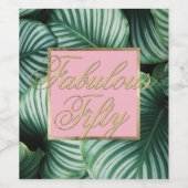 Tropische bladeren 50 en Fabulous vijftig verjaard Wijn Etiket (Enkel label)