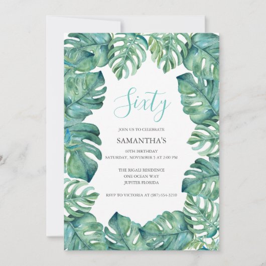Tropische bladeren 60ste verjaardag uitnodigingen  (Voorkant)