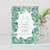 Tropische bladeren 60ste verjaardag uitnodigingen  (Staand voorkant)