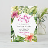 Tropische bladeren 80e verjaardag feestuitnodiging kaart (Staand voorkant)