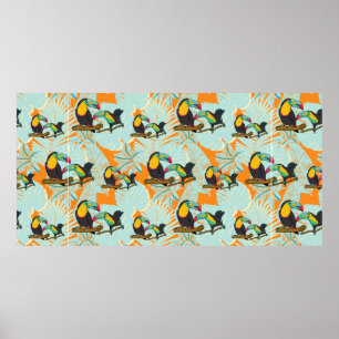 Tropische bladeren aan naadloos patroon poster