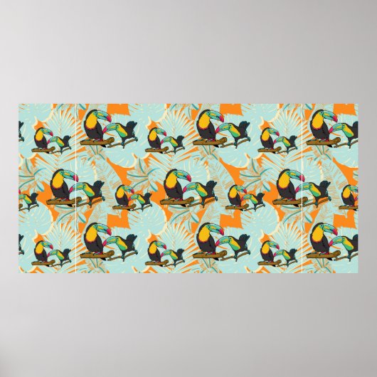 Tropische bladeren aan naadloos patroon poster (Voorkant)