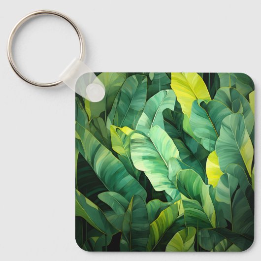 Tropische Bladeren Abstract Botanisch Jungle Natuu Sleutelhanger (Voorkant)
