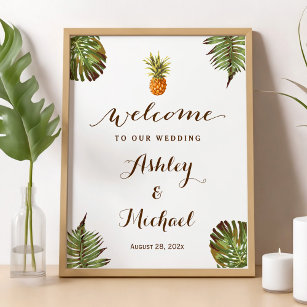 Tropische bladeren anananas Luau Wedding Sign Poster