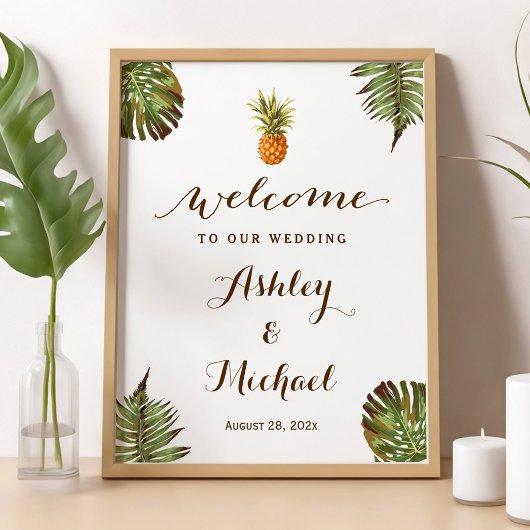 Tropische bladeren anananas Luau Wedding Sign Poster