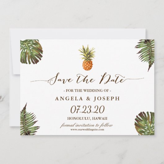 Tropische bladeren Anananassel Wedding sparen de D Save The Date (Voorkant)