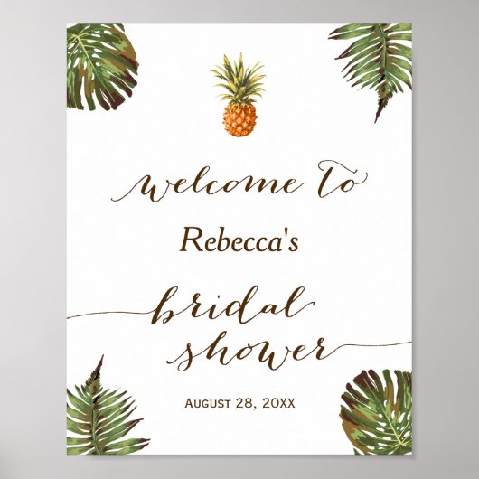 Tropische Bladeren Ananas Bruidsfeest Bord Poster (Voorkant)