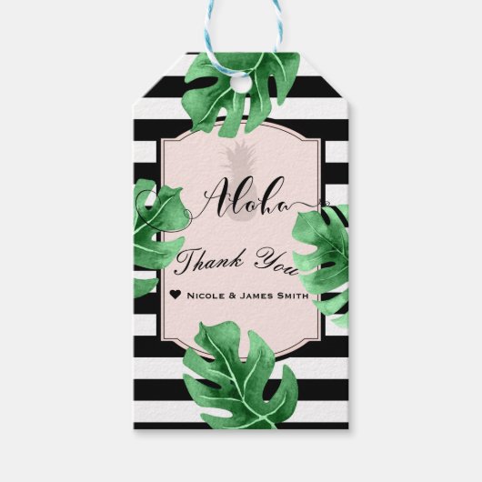 Tropische Bladeren & Ananas Bruiloft Elegant Cadea Cadeaulabel (Voorkant)
