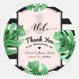 Tropische Bladeren & Ananas Bruiloft Elegant Cadea Ronde Sticker