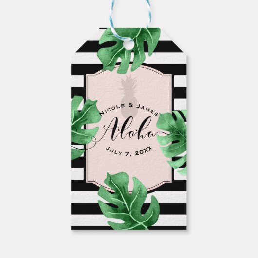 Tropische bladeren & ananas bruiloft MAHALO ALOHA Cadeaulabel (Achterkant)