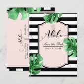 Tropische Bladeren & Ananas Elegant Bewaar de Datu Aankondigingskaart (Voorkant / Achterkant)