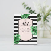 Tropische Bladeren & Ananas Elegant Bewaar de Datu Aankondigingskaart (Staand voorkant)