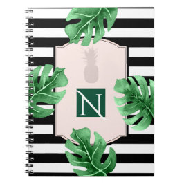 Tropische Bladeren & Ananas Elegante Chique Monogr Notitieboek
