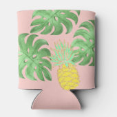 Tropische bladeren ananas groen strand bruiloft blikjeskoeler (Achterkant)