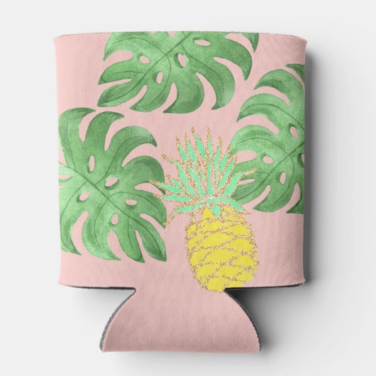 Tropische bladeren ananas groen strand bruiloft blikjeskoeler (Achterkant)