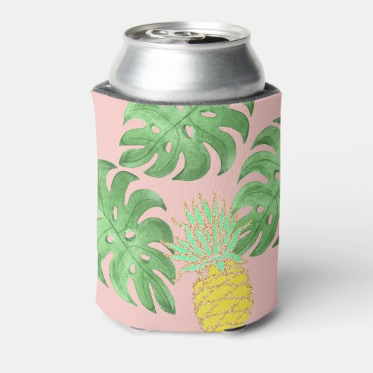 Tropische bladeren ananas groen strand bruiloft blikjeskoeler (Blikje Achterkant)